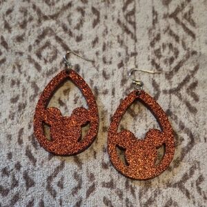 Mickey Mouse Glittery Orange Acrylic Teardrop Earrings